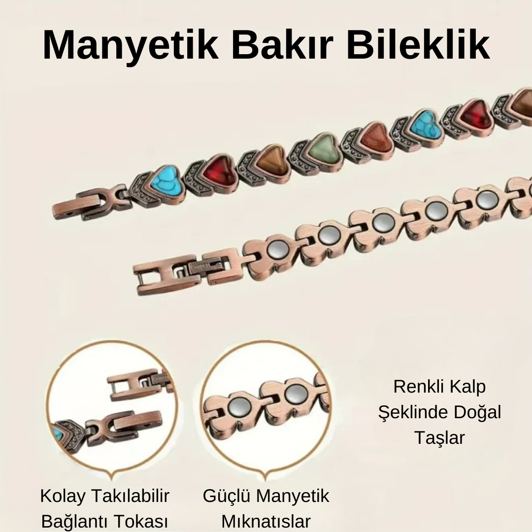 Bakır Doğal Taşlı Manyetik Bileklik